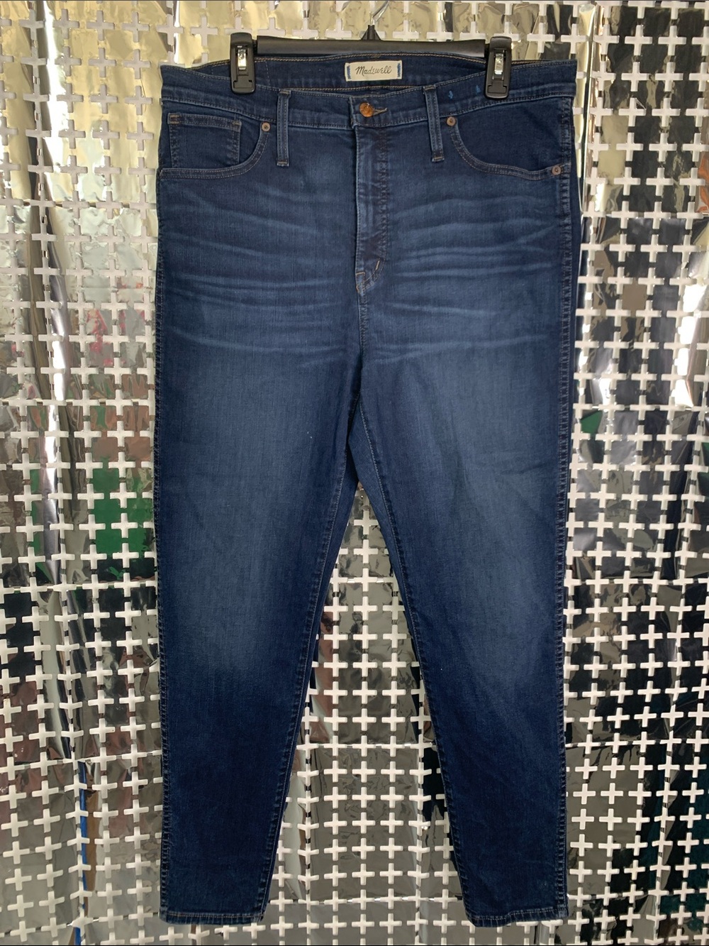 Madewell Dark Blue Denim Jeans with Copper Button Accent